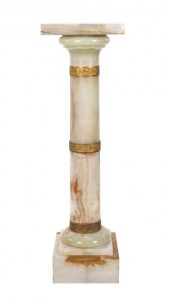 ANTIQUE ONYX AND BRONZE PEDEST