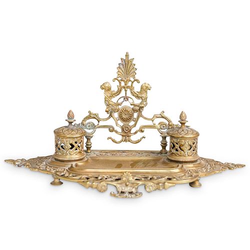 ANTIQUE ORNATE GILT BRASS DOUBLE