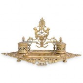 ANTIQUE ORNATE GILT BRASS DOUB