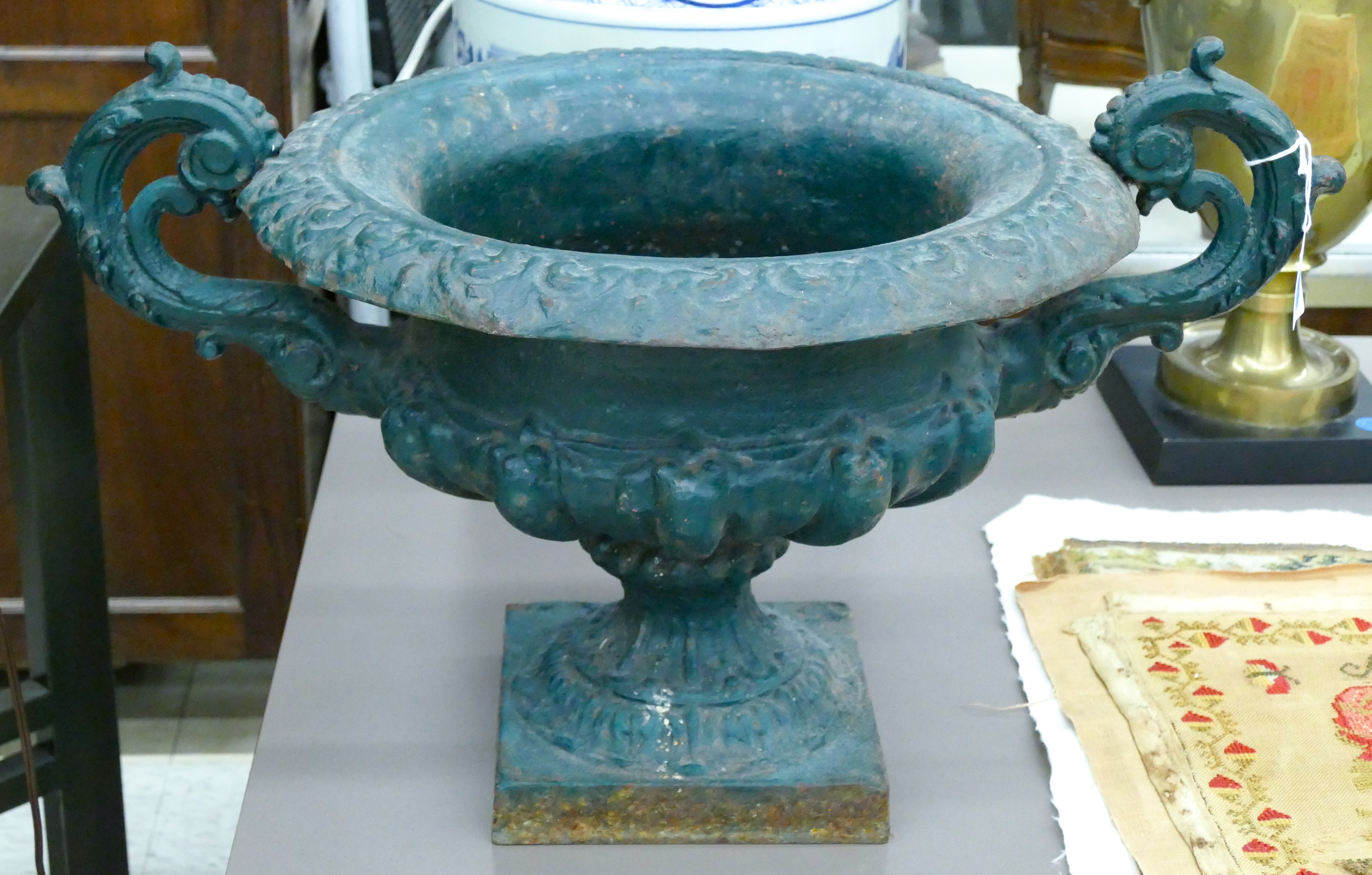 Antique Ornate Green Cast Iron