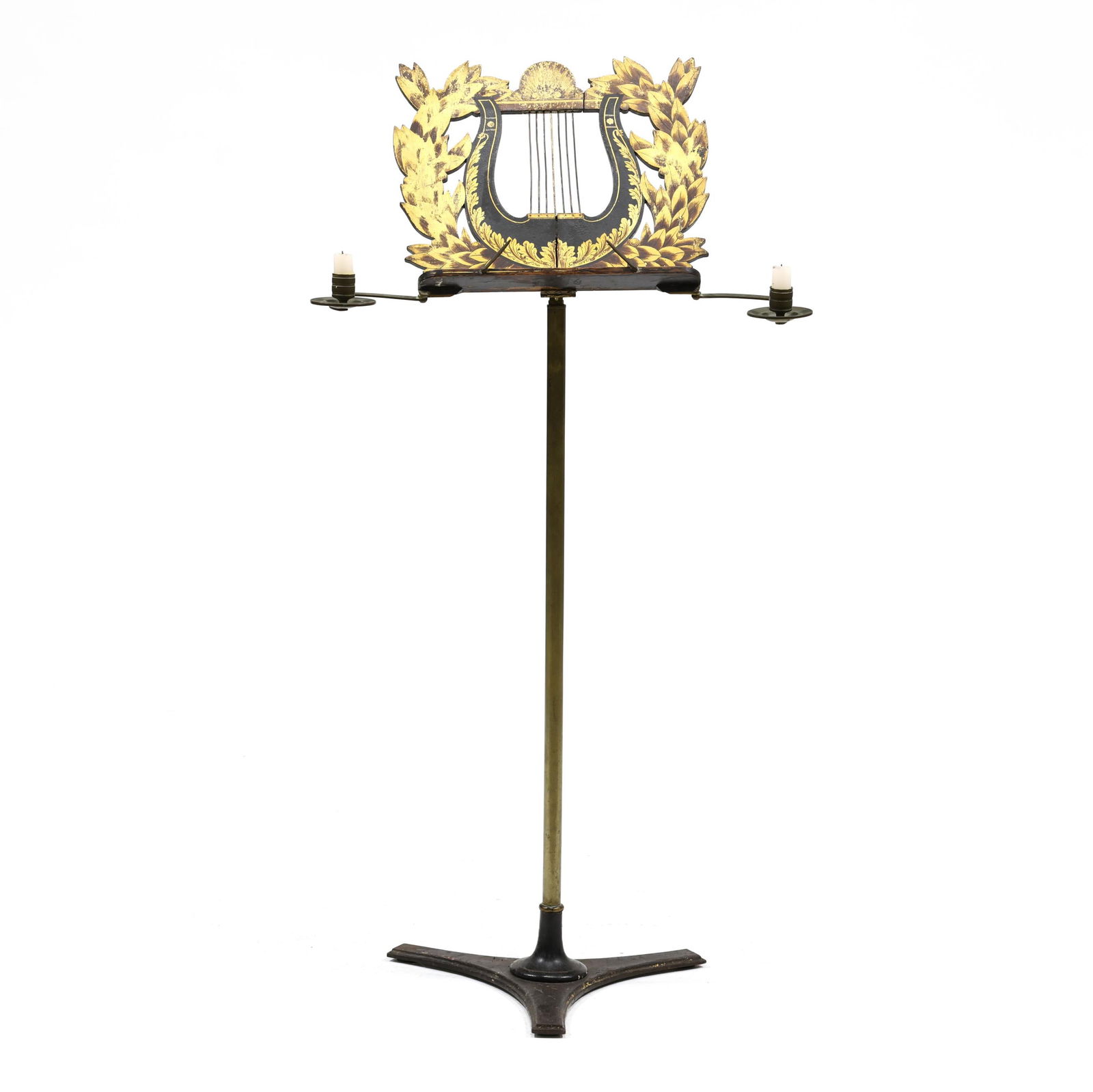 ANTIQUE PAINT DECORATED BRASS AND
