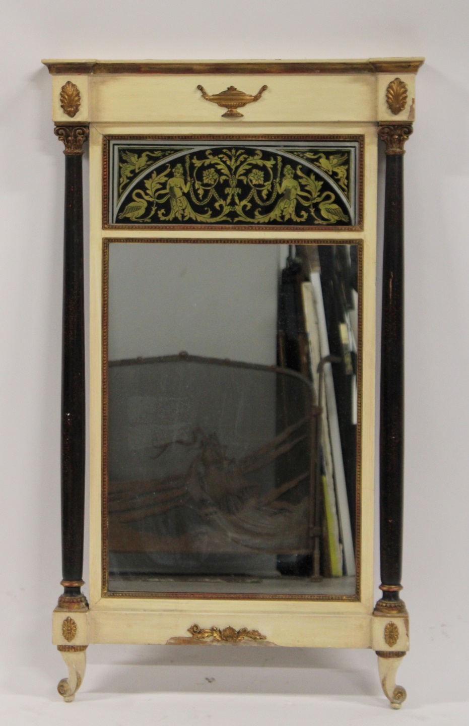 ANTIQUE PAINT DECORATED MIRROR WITH