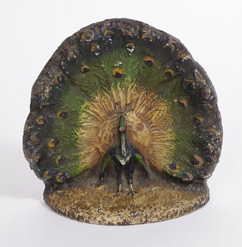 ANTIQUE PAINTED PEACOCK CAST IRON