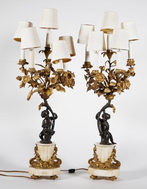 ANTIQUE PAIR BRONZE & MARBLE