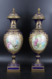 ANTIQUE PAIR COBALT PAINT DECO