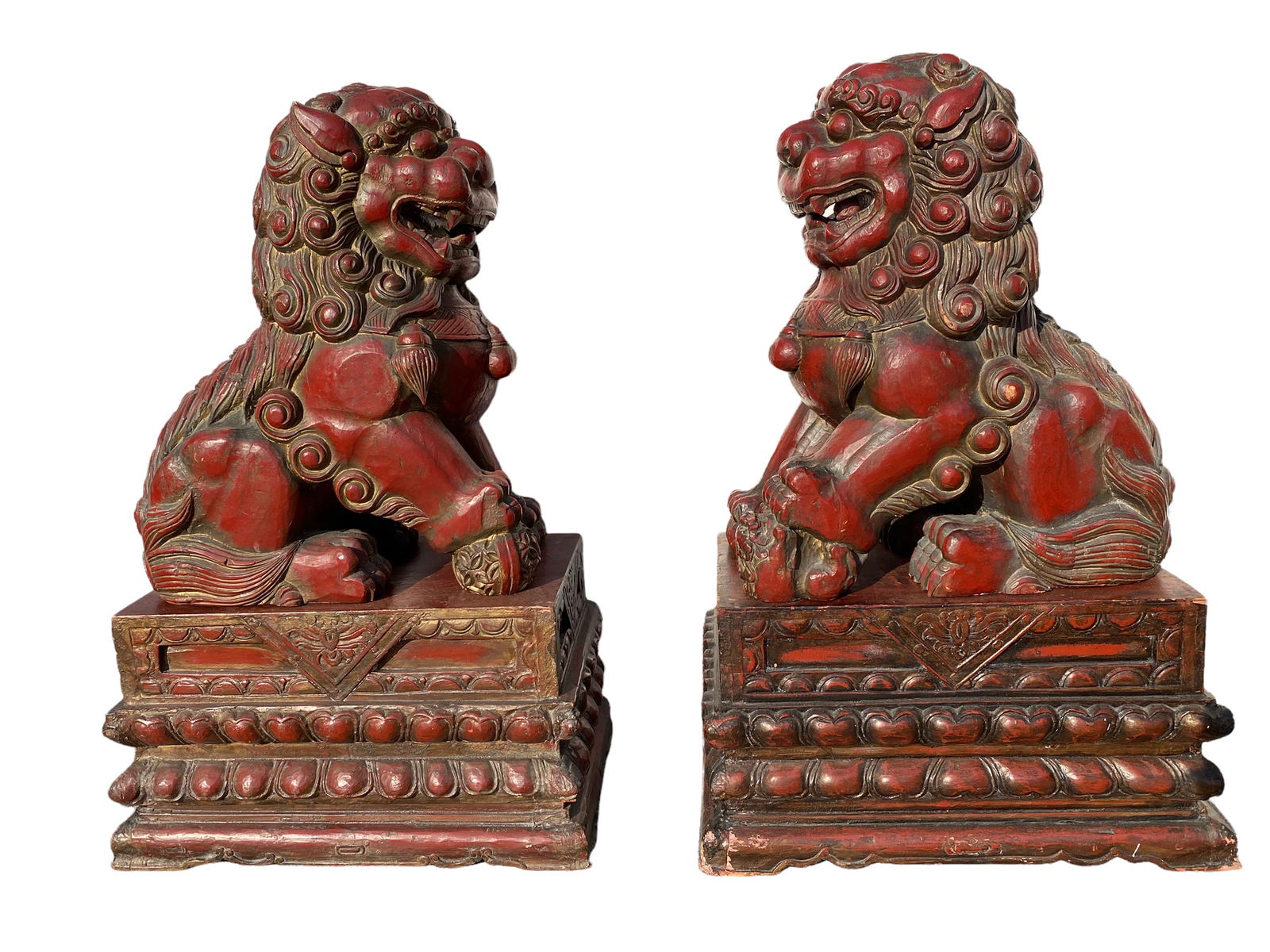 ANTIQUE PAIR OF CARVED WOODEN FOO
