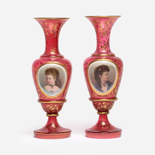 ANTIQUE PAIR OF PORTRAIT VASES,