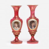 ANTIQUE PAIR OF PORTRAIT VASES