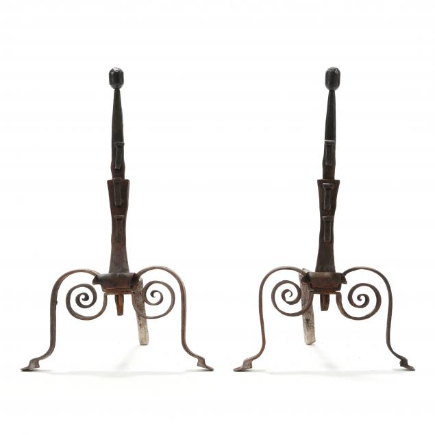 ANTIQUE PAIR OF WROUGHT IRON HEARTH