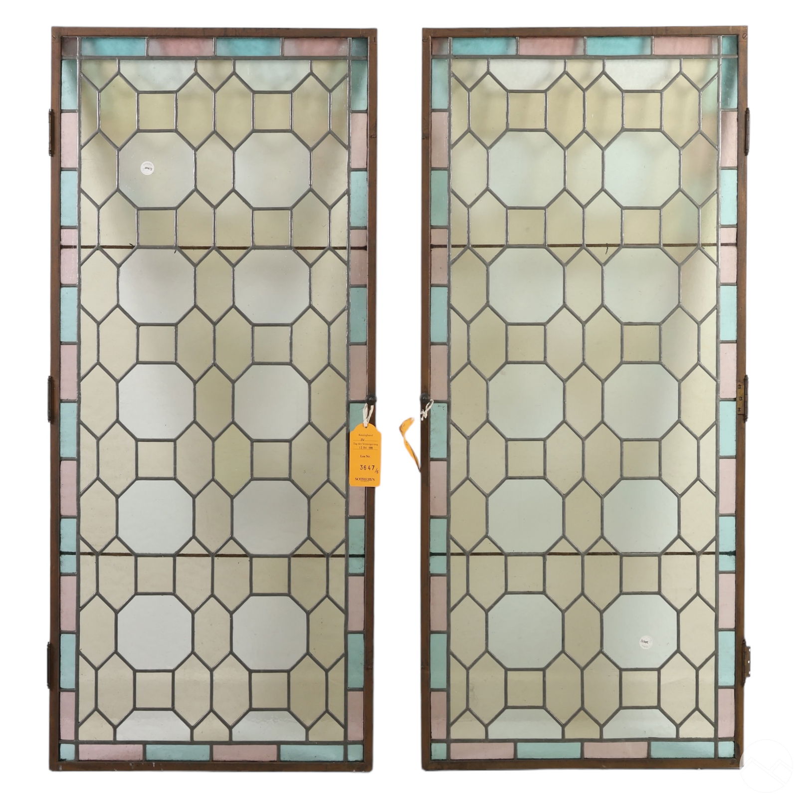ANTIQUE PAIR STAINED GLASS PANELS