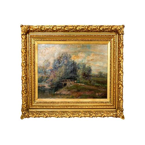 ANTIQUE PASTORAL OIL PAINTING ON