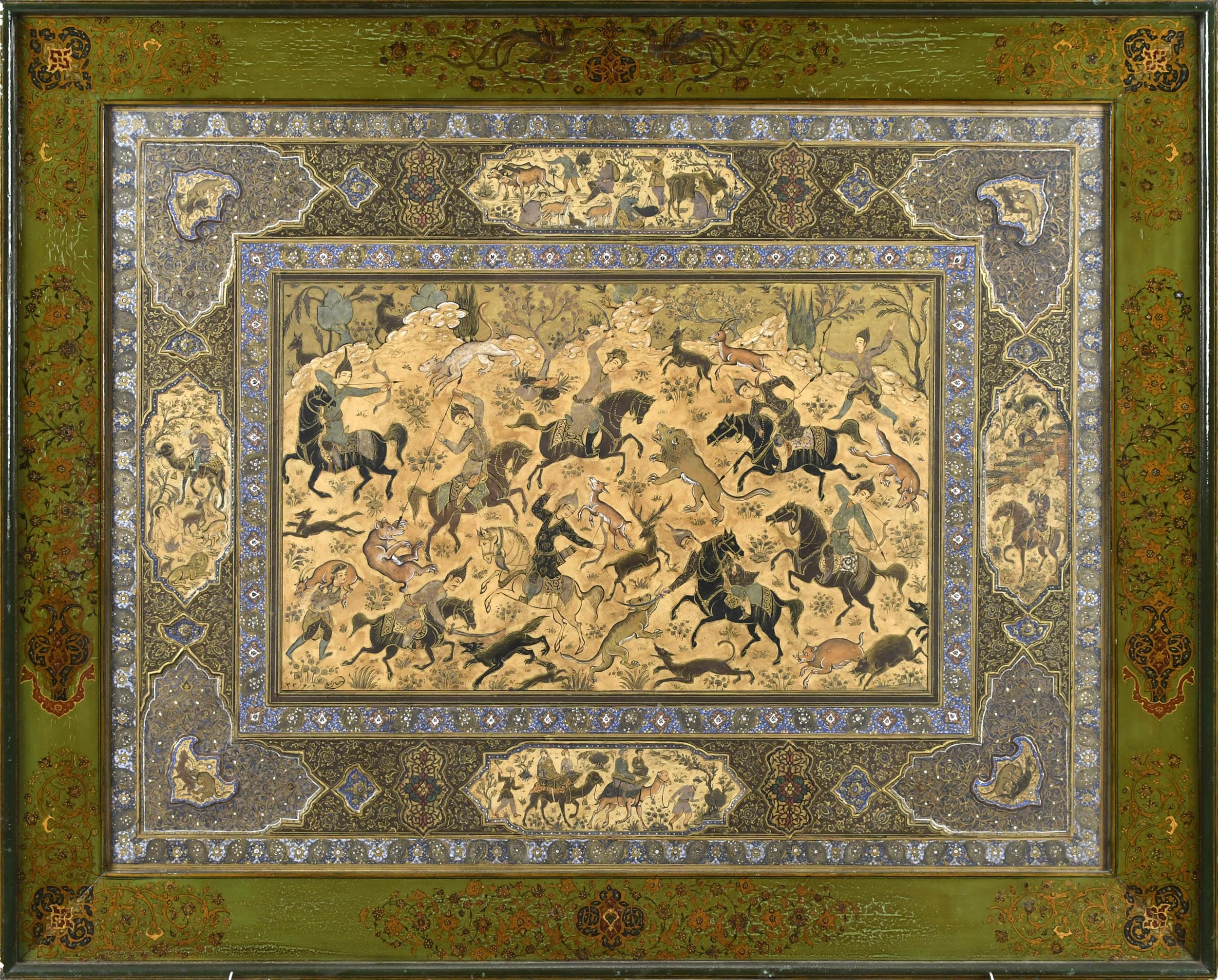 ANTIQUE PERSIAN OIL ON LEATHER,
