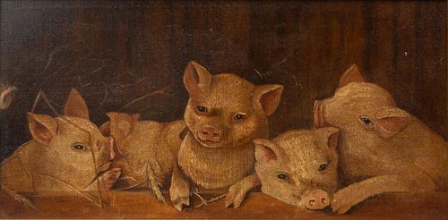 ANTIQUE PIGLETS OIL ON CANVASA