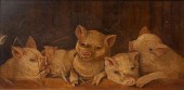 ANTIQUE PIGLETS OIL ON CANVASA