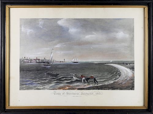 ANTIQUE POLYCHROME PRINT, "TOWN