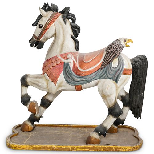 ANTIQUE POLYCHROME WOOD CAROUSEL