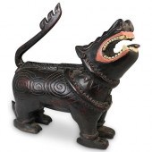 ANTIQUE POLYCHROME WOOD FOO DO