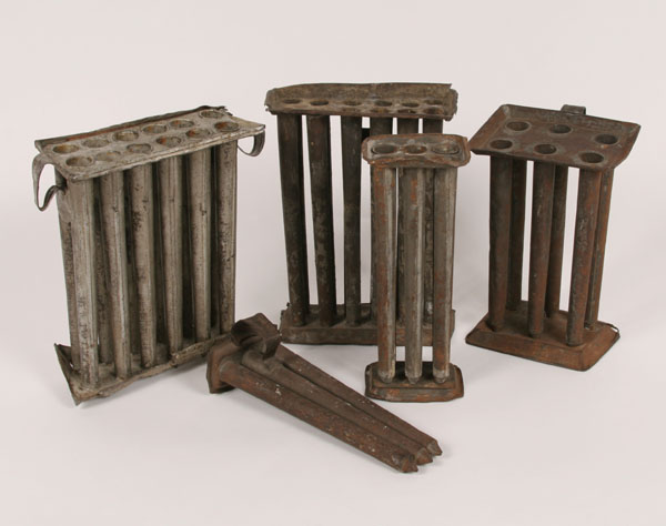 Antique primitive tin candle molds: