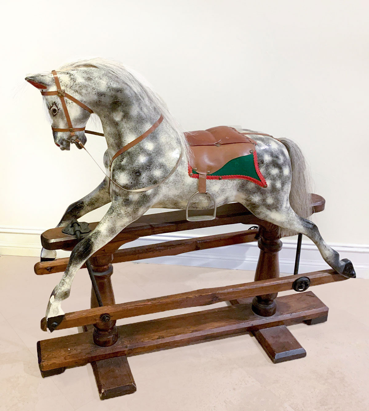 ANTIQUE ROCKING HORSE: Carved