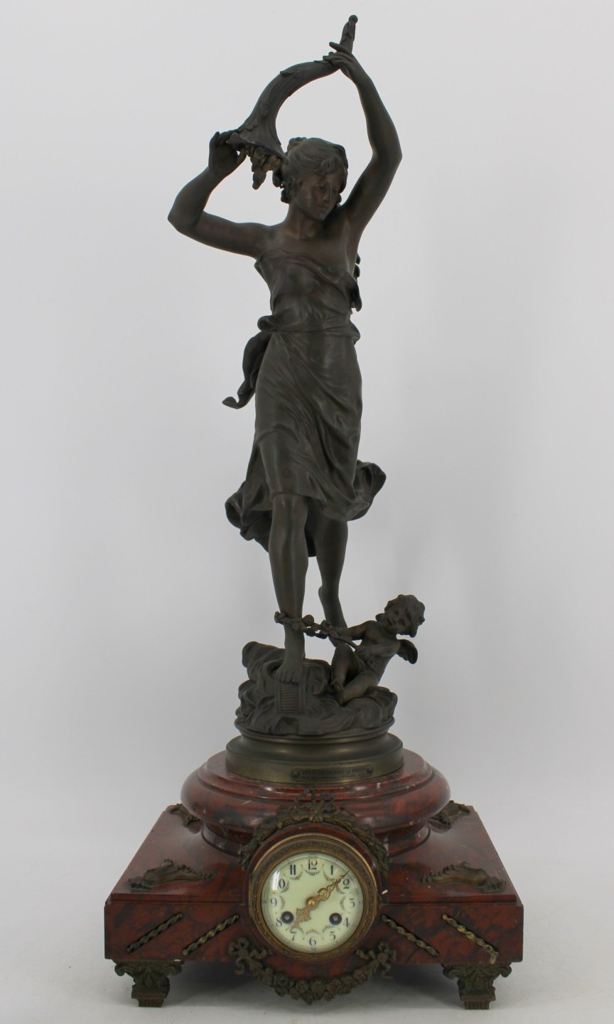 ANTIQUE ROUGE MARBLE CLOCK WITH