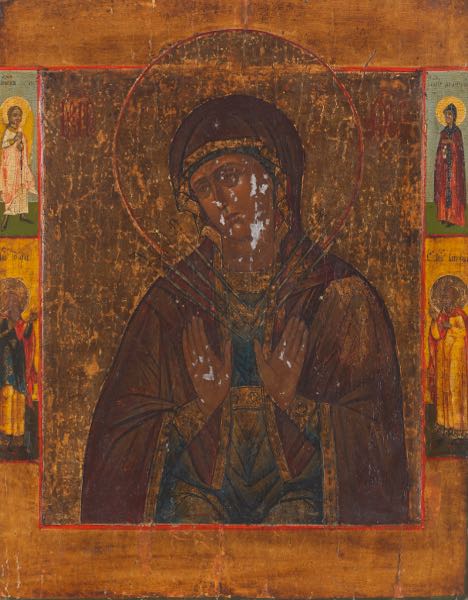ANTIQUE RUSSIAN ICON OF OUR LADY OF