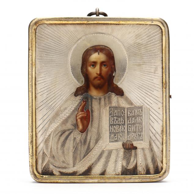 ANTIQUE RUSSIAN SILVER OKLAD ICON