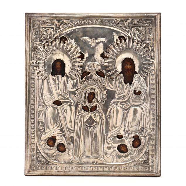 ANTIQUE RUSSIAN SILVER OKLAD ICON