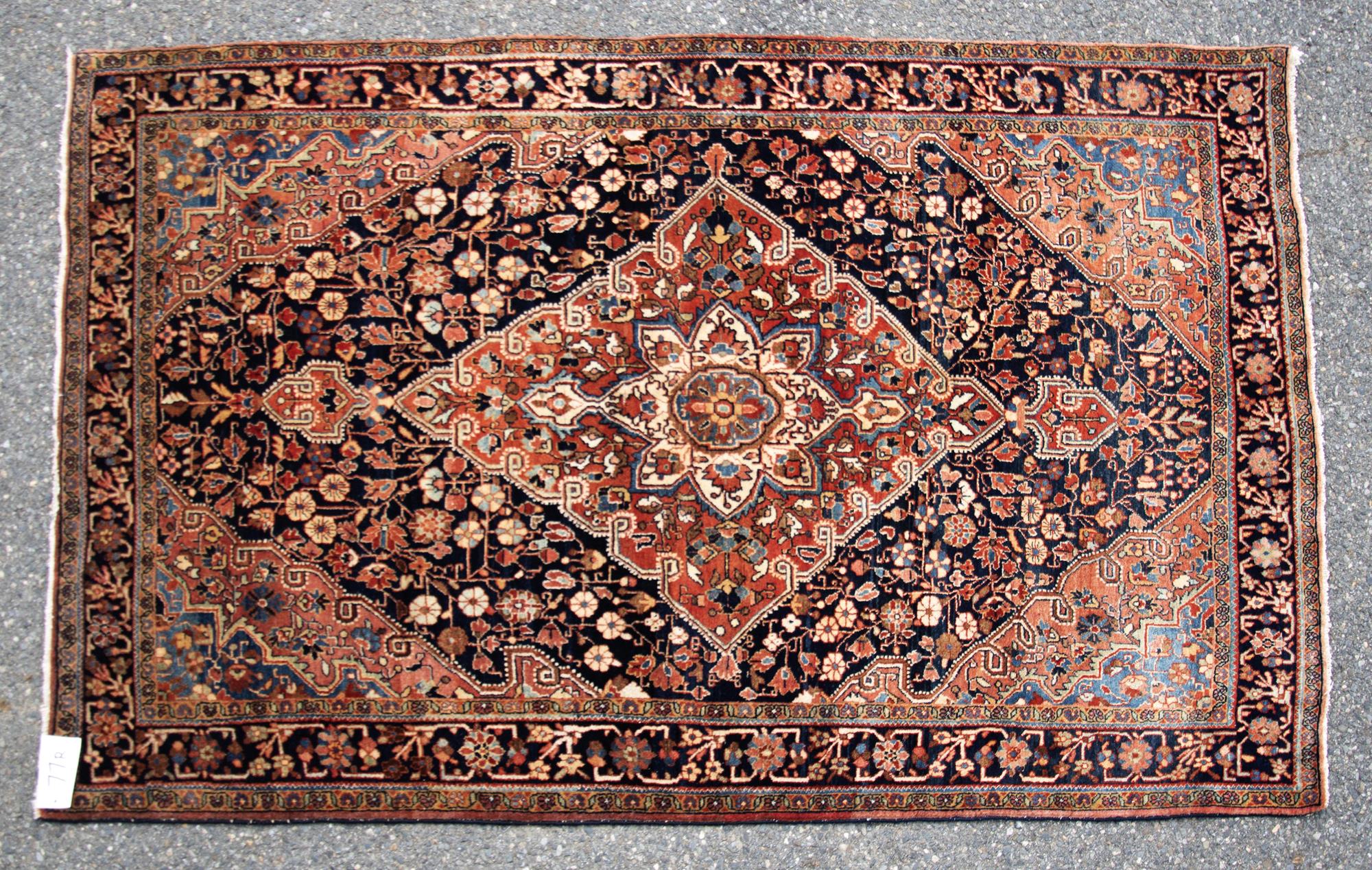 ANTIQUE SAROUK SCATTER RUG. CA 1930