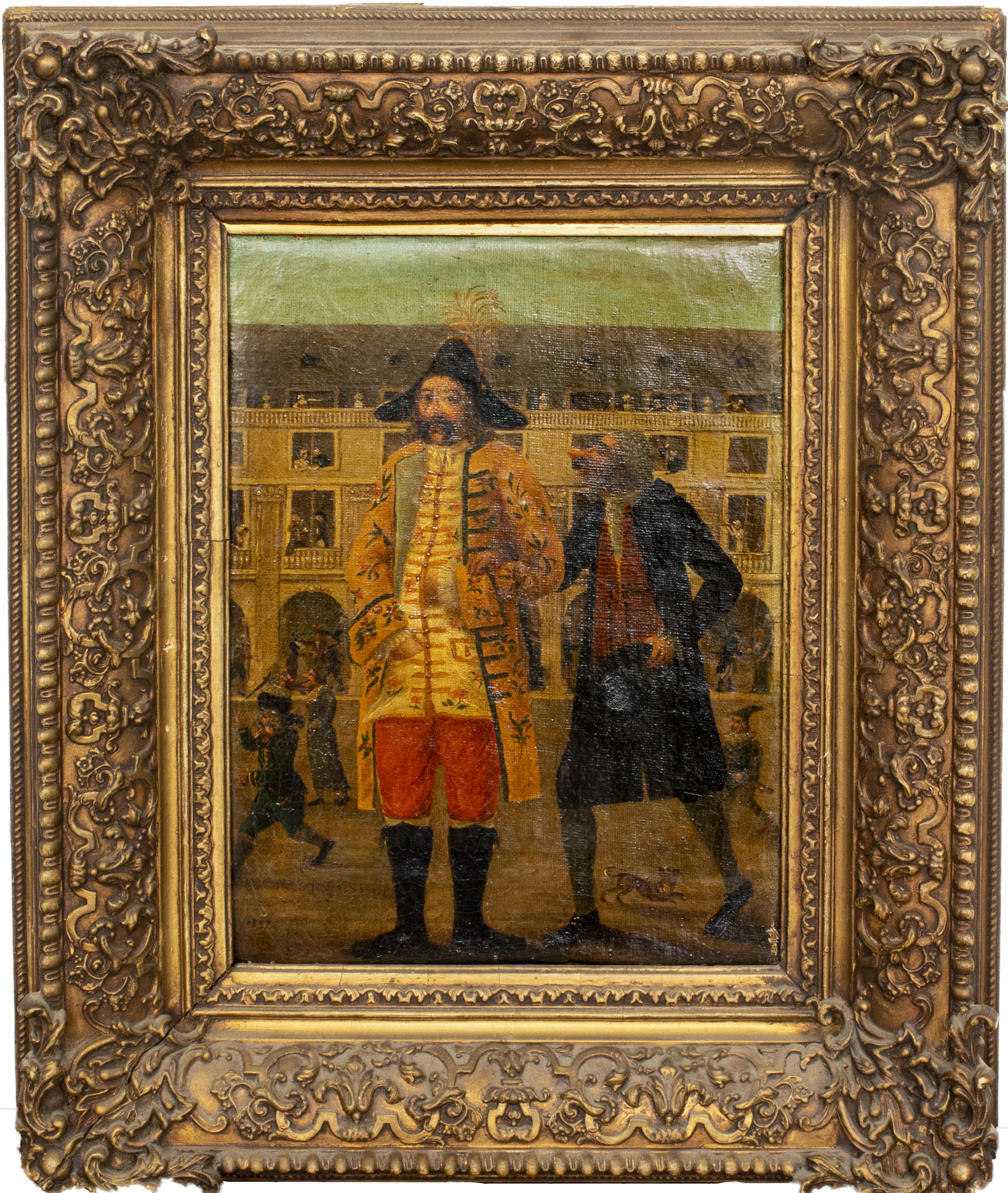 ANTIQUE SATIRICAL "TWO FIGURES" OIL