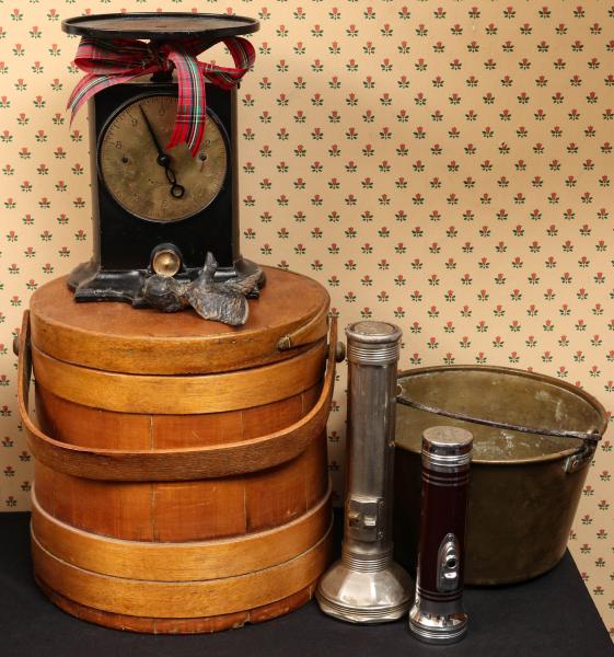 ANTIQUE SCALES, FIRKIN, BRASS