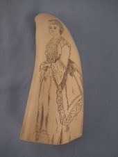 ANTIQUE SCRIMSHAW WHALE TOOTHA