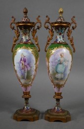ANTIQUE SEVRES PORCELAIN URNS
