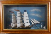 ANTIQUE SHADOWBOX SHIP MODELAn