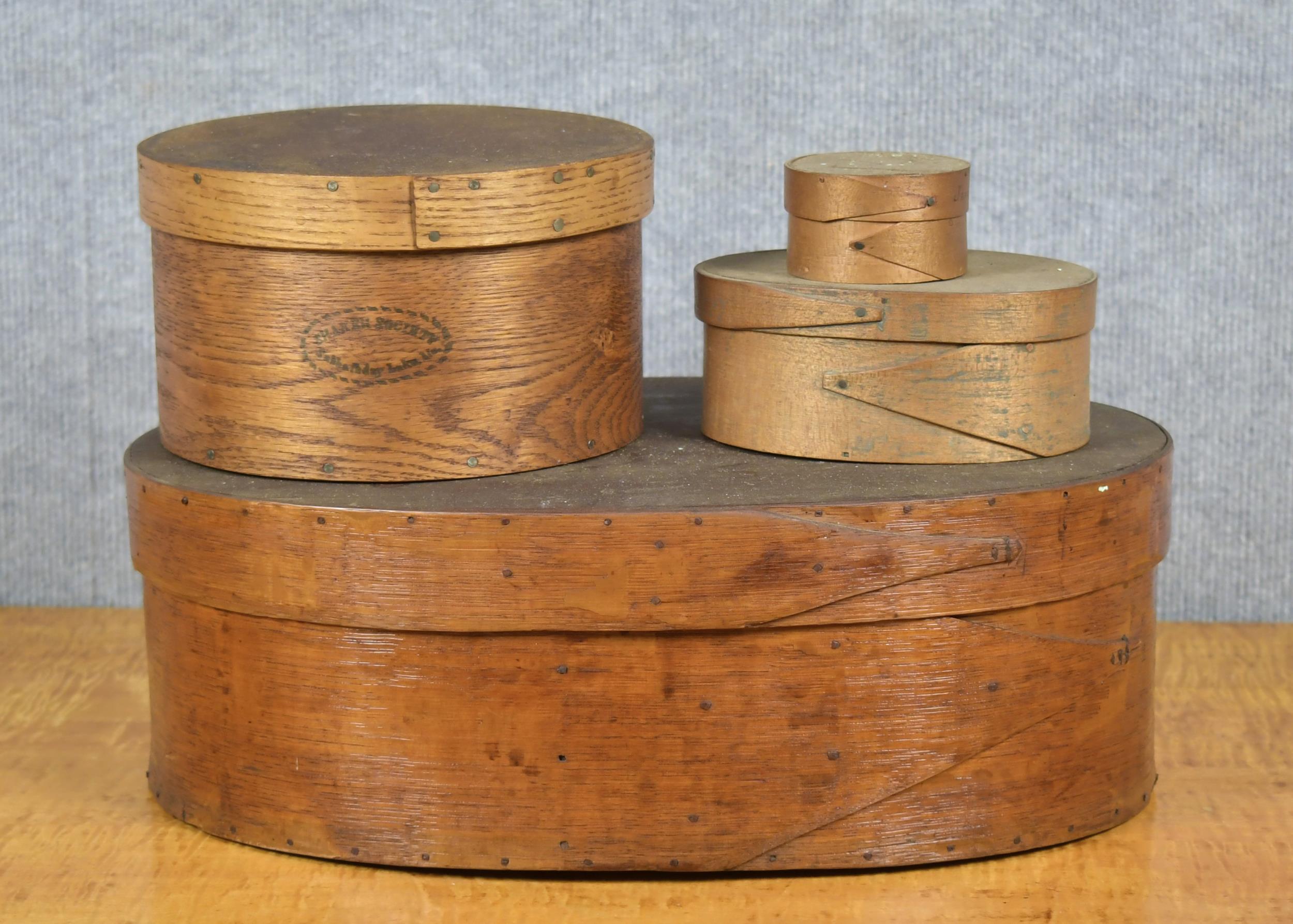 ANTIQUE SHAKER LAP BOXES.