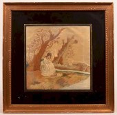 ANTIQUE SILK NEEDLEWORK MOURNI