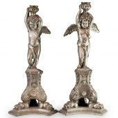 ANTIQUE SILVER BRONZE CANDLEST