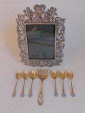 ANTIQUE SILVER MIRROR & ENAMEL