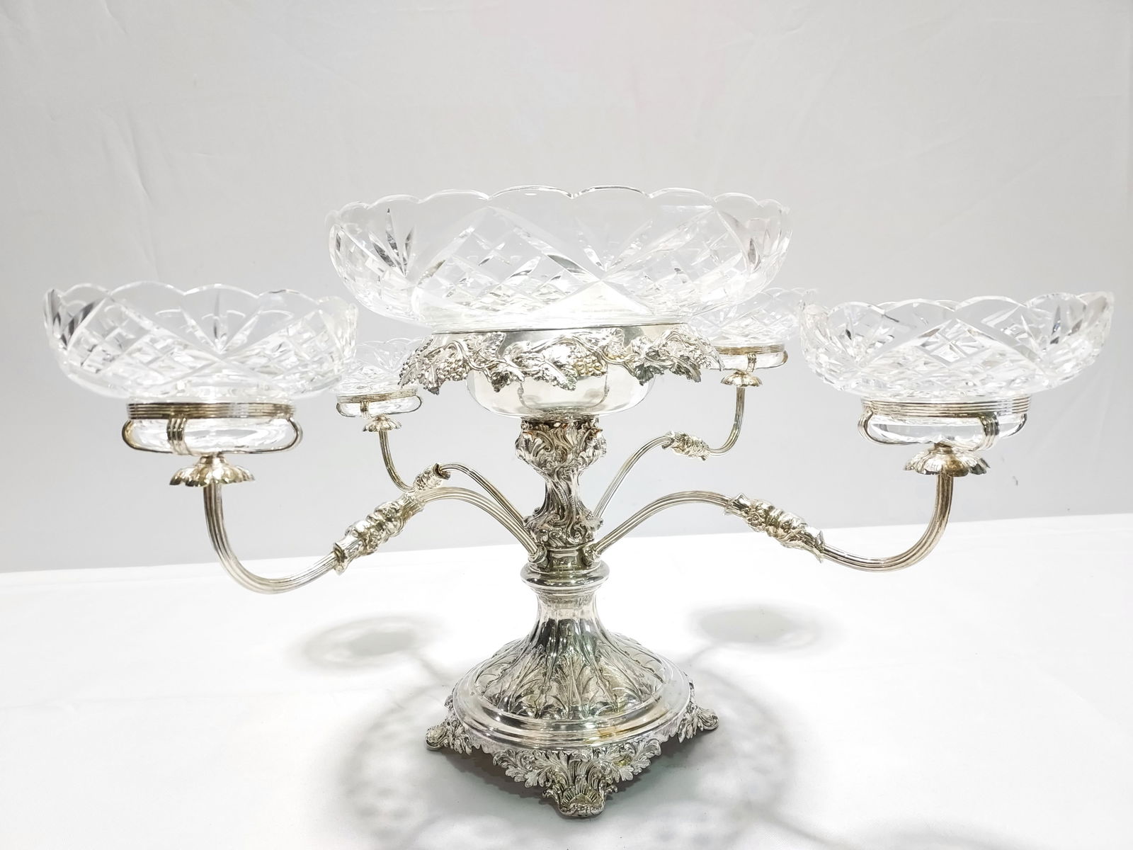 ANTIQUE SILVER PLATED AND CRYSTAL