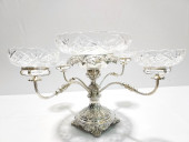 ANTIQUE SILVER PLATED AND CRYS