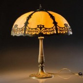 ANTIQUE SLAG-GLASS DESK LAMPAn