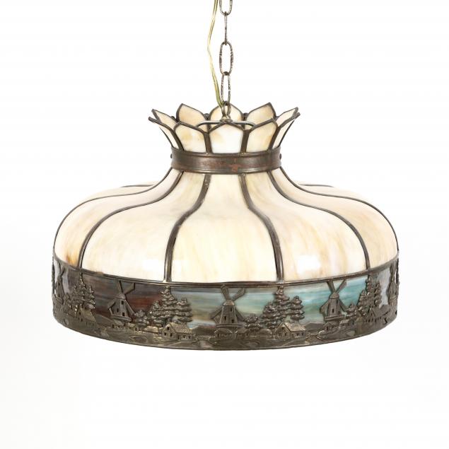 ANTIQUE SLAG GLASS HANGING LIGHT