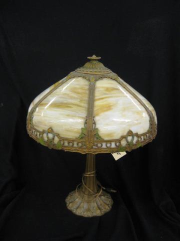 Antique Slag Glass Lamp six panel