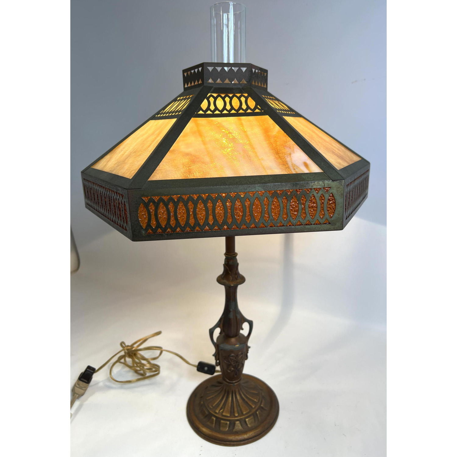 Antique slag glass lamp with flat