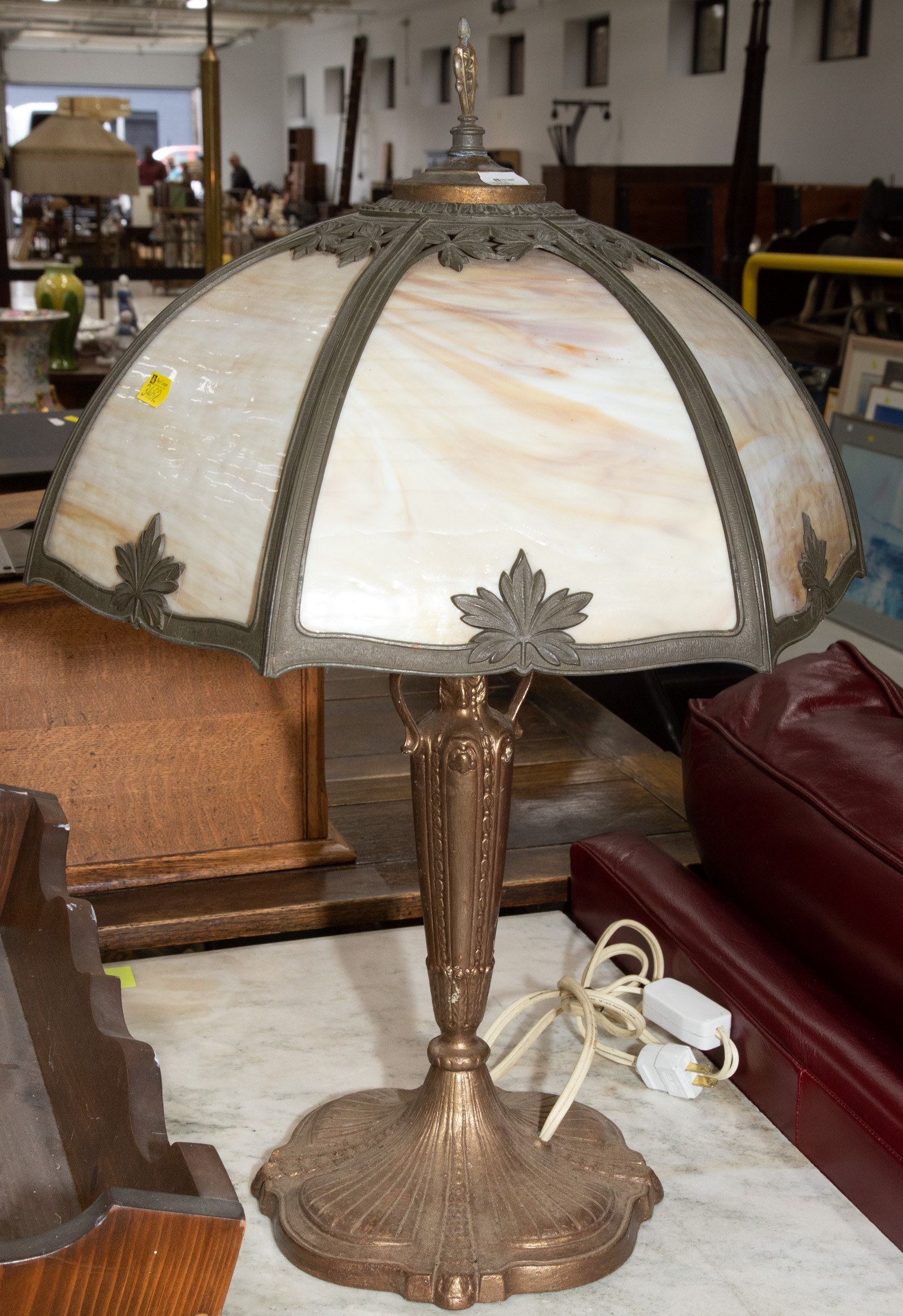 ANTIQUE SLAG GLASS TABLE LAMP 1st