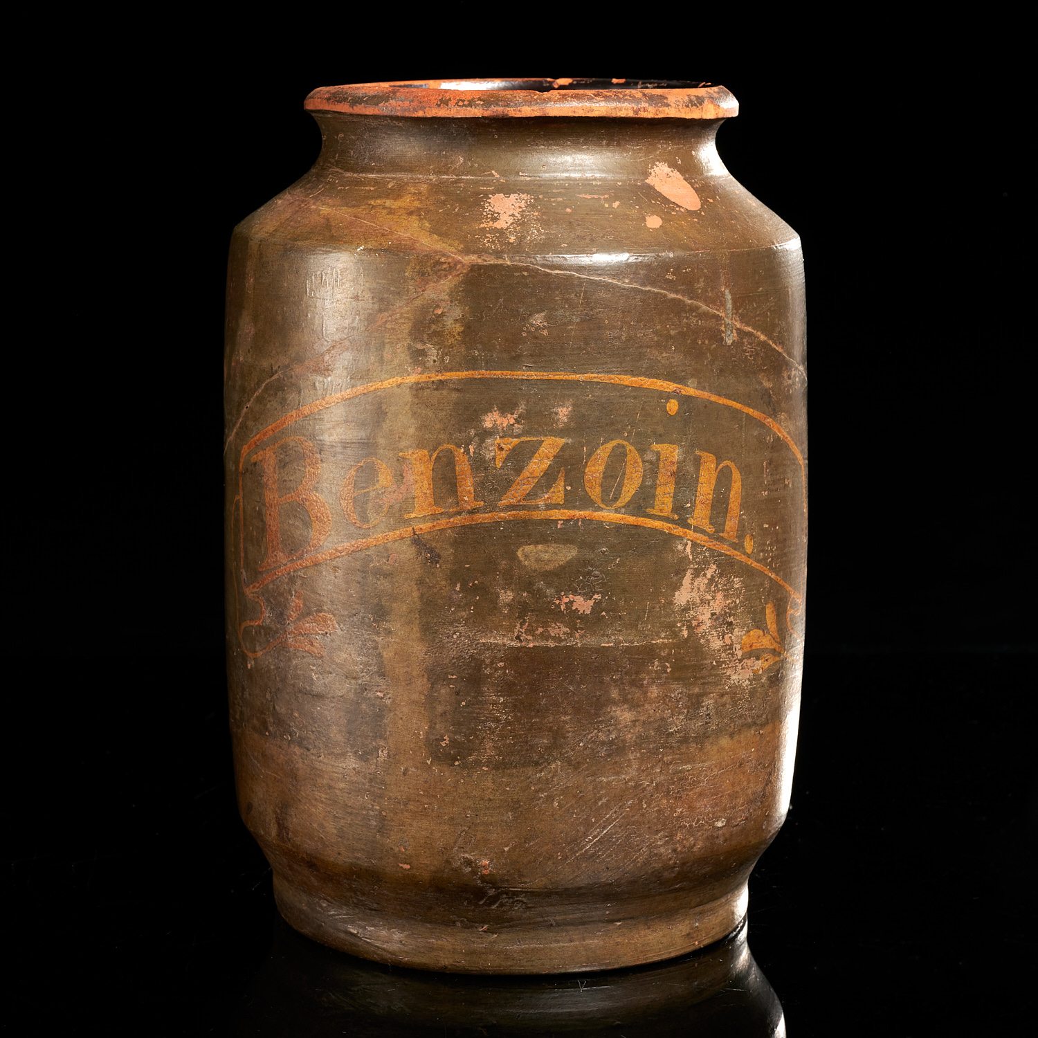 ANTIQUE SLIP DECORATED REDWARE DRUG
