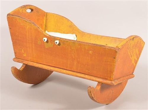 ANTIQUE SOFTWOOD DOLL CRADLE WITH