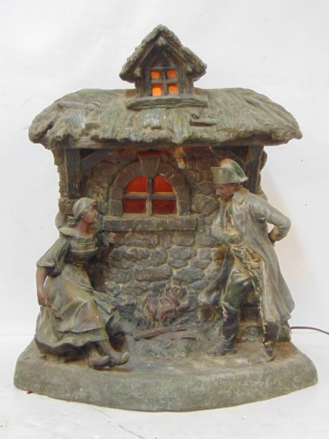 ANTIQUE SPELTER FIGURAL COTTAGE
