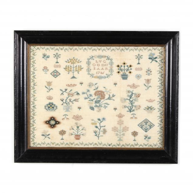 ANTIQUE SPOT MOTIF SAMPLER DATED