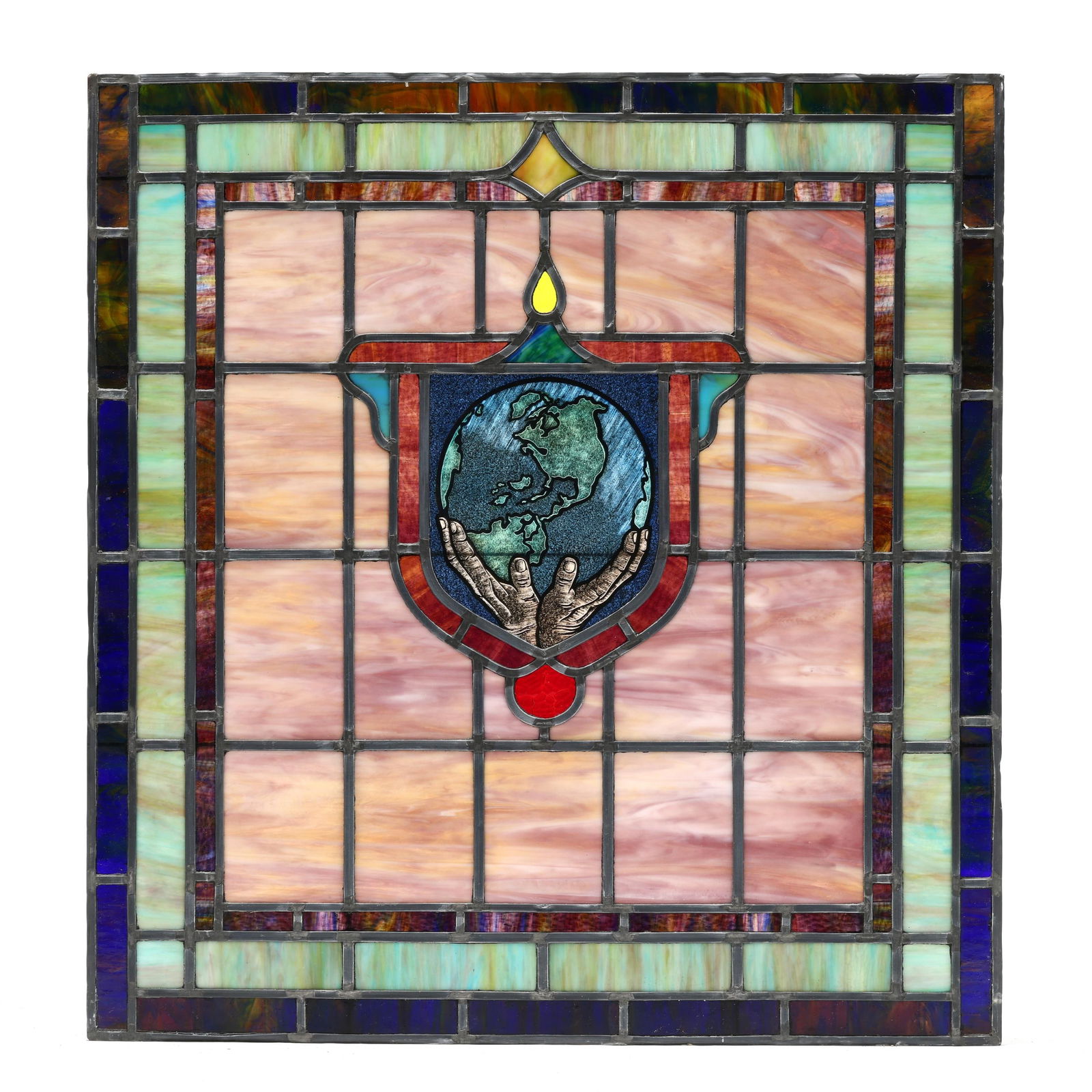 ANTIQUE STAINED GLASS WINDOW, HE