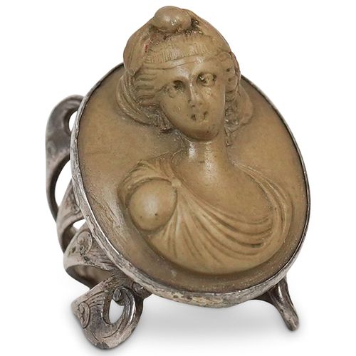 ANTIQUE STERLING AND LAVA CAMEO